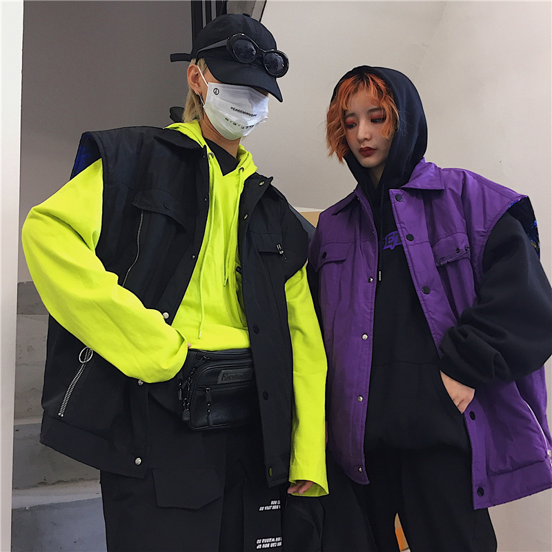 Ins siêu áo khoác cháy gió bf đường phố hip hop retro dây kéo quilted vest vest nam và nữ áo sơ mi áo khoác gió nữ