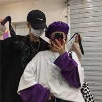 Mùa thu và mùa đông phiên bản Hàn Quốc của ulzzang Harajuku bf gió đường phố retro khâu giả hai mảnh lỏng lẻo cộng với áo len dài tay nhung thủy triều áo khoác da nữ