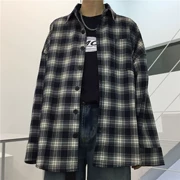 Đầu thu mùa thu tinh thần xã hội retro áo sơ mi kẻ sọc Harajuku bf gió lỏng hoang dã giản dị áo sơ mi dài tay