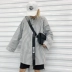 Hàn Quốc ulzzang Harajuku bf gió đôi thư đan áo + áo sọc cổ điển hàng đầu đồ công sở nữ Áo vest