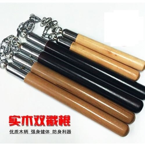 Double Screenstick Performance Stick Children Practice Training Sticks Bi-Section Sticks Two Joints Just Chain Real War Real Wooden Beginner Toys