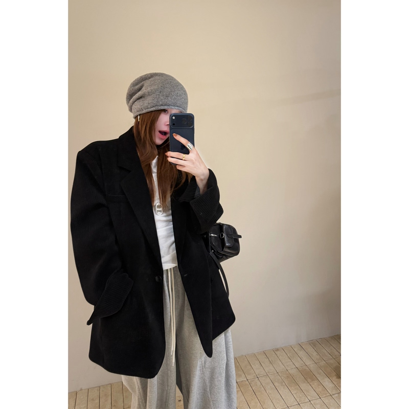 9.7/ "Tokyo Story·Autumn Edition" Reserved Stock! Vintage European Cotton Velvet Shoulder-Padded European-Style Oversized Suit