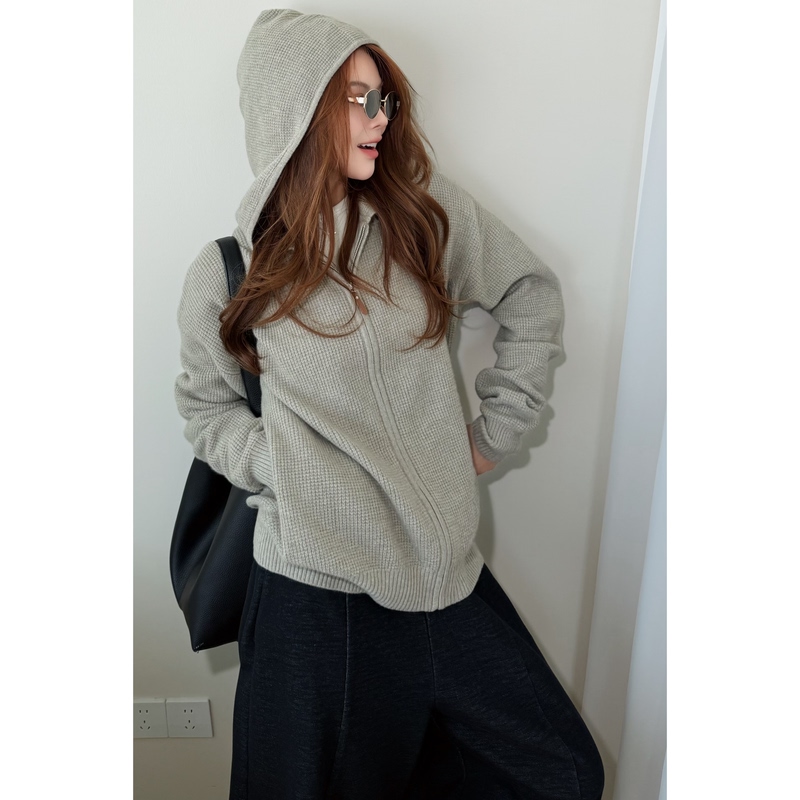 9.15/“Waffle Hoodie” Kimchi Wool Cashmere Pocket Zipper Relaxed Fit Hooded Sweater 9.15/“Waffle Hoodie” Kimchi Wool Cashmere Pocket Zipper Relaxed Fit Hooded Sweater