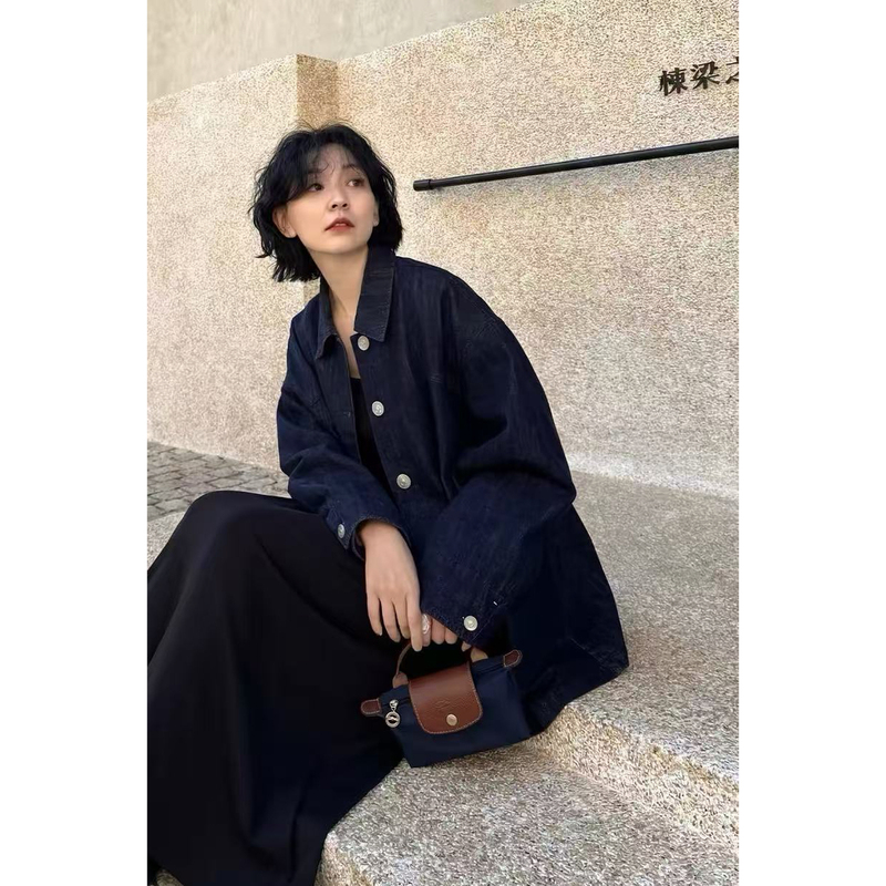 9.17/ "High-End Denim Jacket Set" Oh Brand Washed Denim Color First-Hand Designer Relaxed Lapel Denim Jacket 9.17/ "High-End Denim Jacket Set" Oh Brand Washed Denim Color First-Hand Designer Relaxed Lapel Denim Jacket
