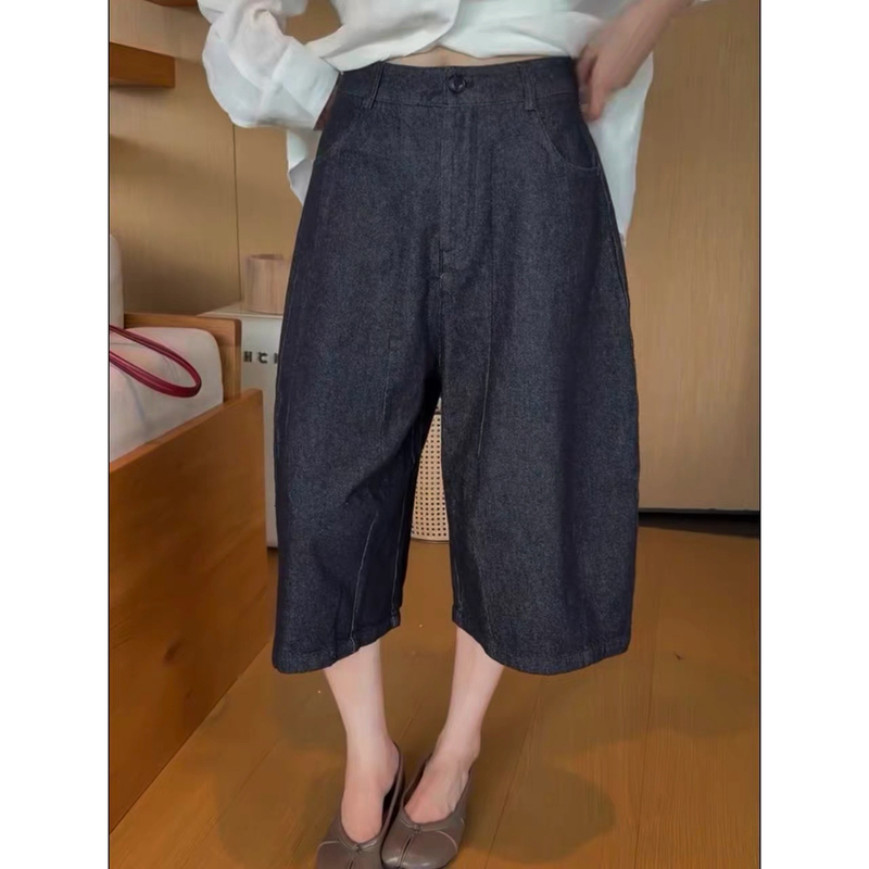 9.29/“Relaxed Fit” Oh Brand Vintage Washed Cotton Denim Fabric Line Structure Cropped Pants