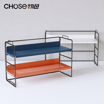 Simple bookshelf shelf Office desktop small shelf Bedroom household table Multi-layer Wrought iron desk storage rack