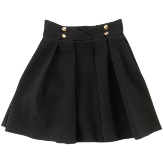 Large size tutu skirt black skirt women's spring and autumn high waist design sense niche umbrella skirt suit pleated skirt A word short
