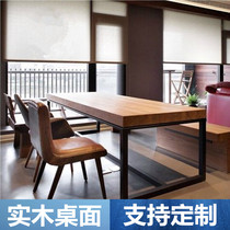 American retro solid wood iron table long table rectangular conference table dining table coffee shop log dining table and chair combination