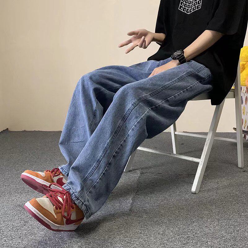 Tide Card Retro Jeans Son Spring Autumn Port Wind Ins Trend Straight Barrel Tug Pants 100 Hitch Loose Broadlegged Trousers