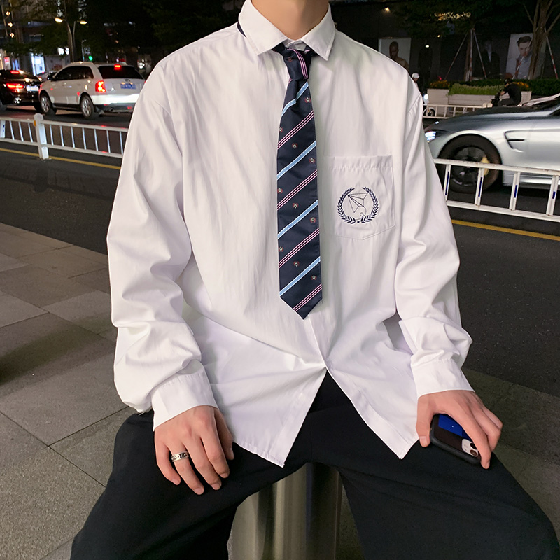 Pure Umbrella Shirt Male shirt Male Long sleeves Spring autumn Harbor Wind day Dk uniform for men and women Couple class College Wind Shirts