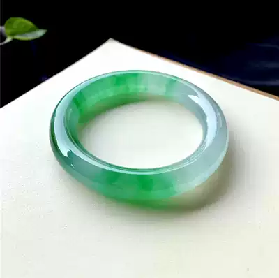 Natural jade bracelet round strip Myanmar old pit A cargo Sun Green floating flower jade bracelet ice wide version jade bracelet children's model