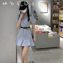 Ruffled shirt dress 2021 summer sweet cool wind chic gentle temperament polo collar dress chain belt