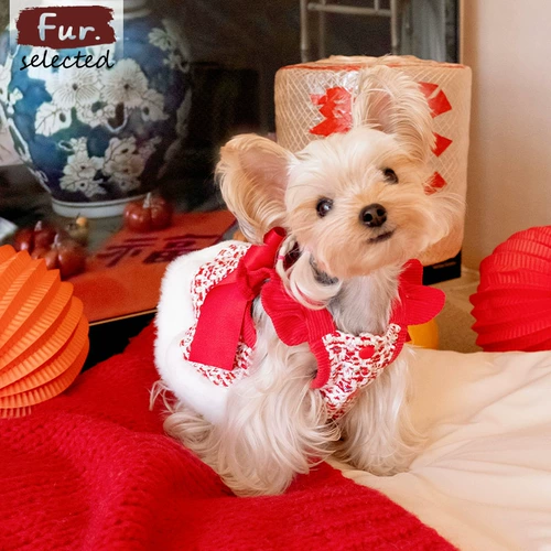 FurFur выходной щенок Новогодняя одежда Новогодняя юбка шаль-накидка праздничная зима маленькая собачка Йоркшир