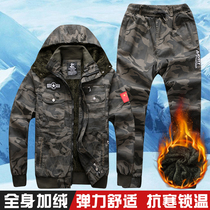 Work clothes mens suit cotton padded velvet camouflage loose casual multi-pocket winter labor insurance work