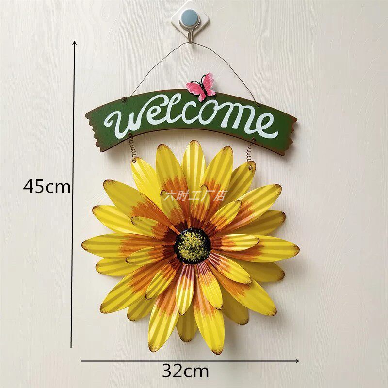 Courtyard welcome card wall hook wall decoration straw hat bird's nest hanging piece villa gardening listed iron sunflower