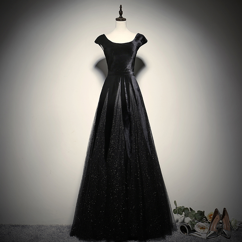 Black Evening Dress for Women, Long Style, 2026 New Model, Elegant for Banquets and Annual Meetings, Off-Shoulder, Floor-Length, Suitable for Art Exams, Slim Fit