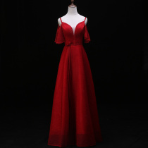 Bridal toast with 2022 new harnesses wedding red evening gown with long and thin engagement banquet Lionette dress