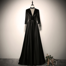 Banquet evening dress dress 2021 new temperament noble black thin long section party host dress dress female