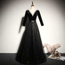 Banquet Evening Dress 2022 New Black Long Sleeve Temperament Concert Quality Velvet Gown Skirt Dresses High-end Annual Meeting