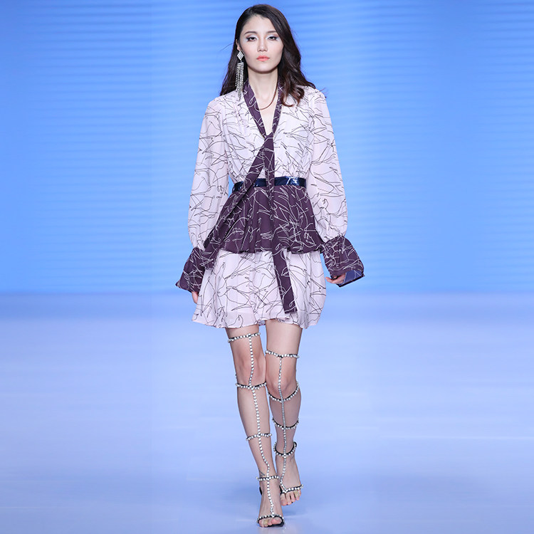 MAGGIE MA Ma Qian New products Y2K fake two ties Collision Color Mulberry Silk Lantern Sleeve Holiday Foreign Dress 276D