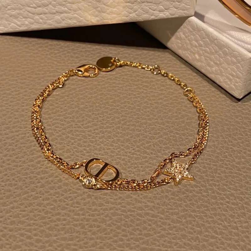 Moissanite Diamond Cd Letter Star Double-Layer Bracelet for Women 2025 New Light Luxury Niche Exquisite Bracelet Jewelry