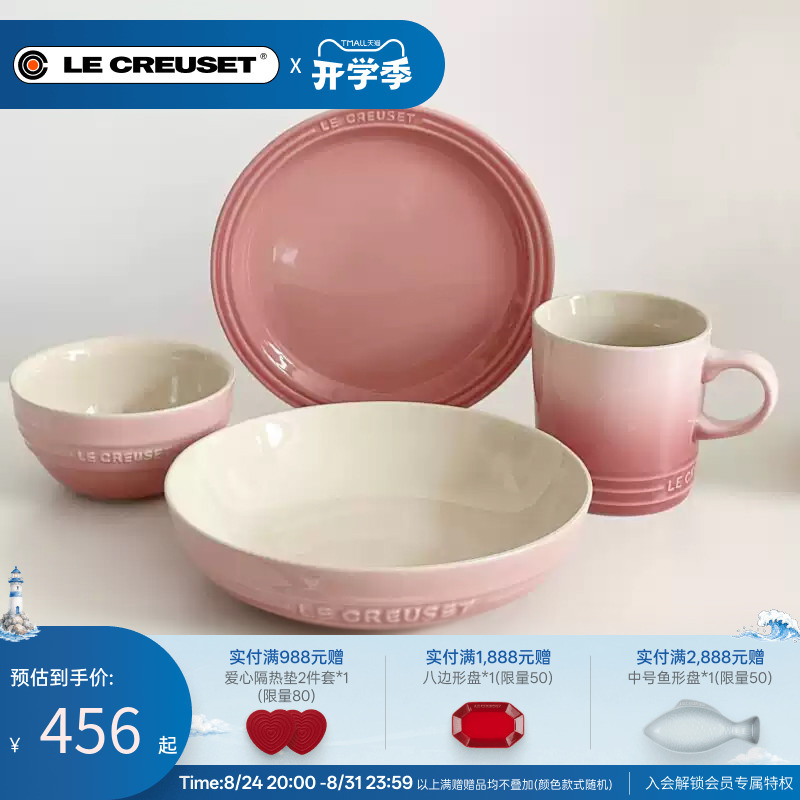 Cool Color Le Creuset French Dopamine Single-Person Dinnerware Set Bowl, Plate, Dish, Mug