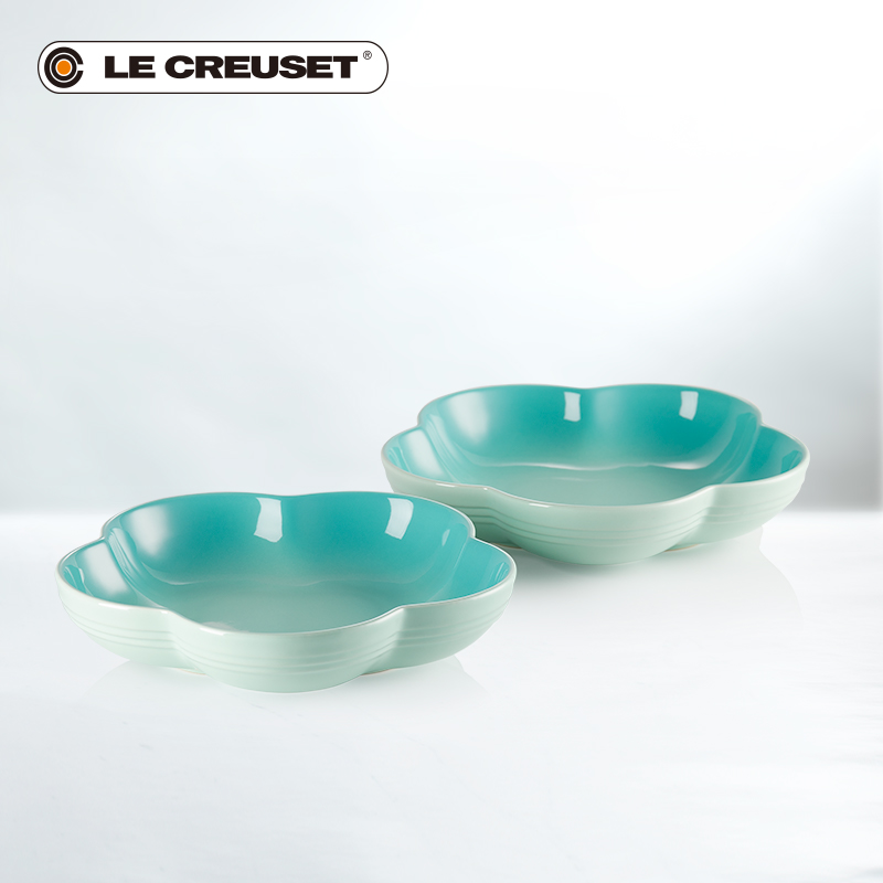 France 's LE CREUSET flower - like deep cool color medium plate 2 woolly stoneware home afternoon tea sweet fruits
