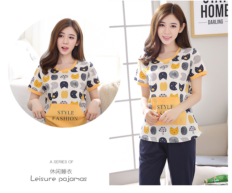 Đồ ngủ nữ mùa hè nữ phiên bản Hàn Quốc của quần cotton cắt ngắn tay phù hợp với phim hoạt hình mùa hè có thể mặc quần áo bên ngoài đồ bộ ống suông
