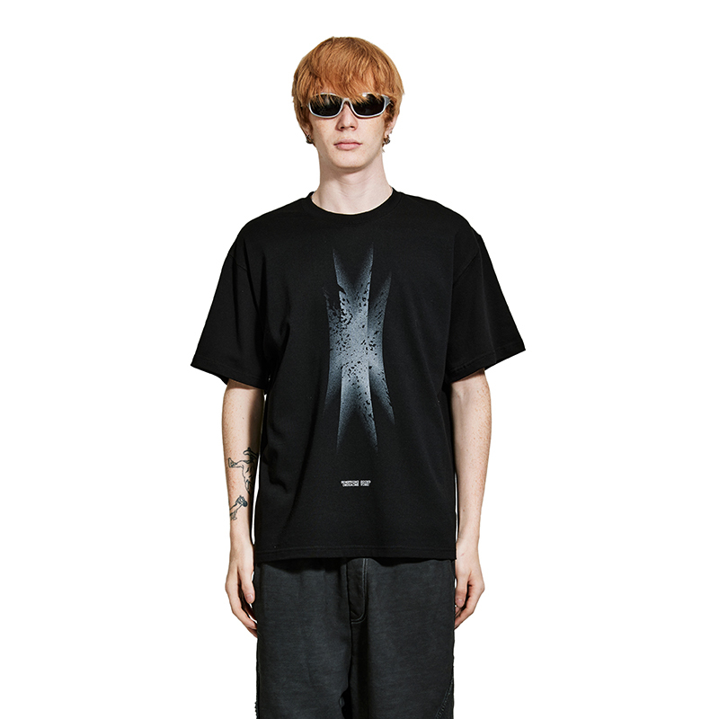 Mokacme 24Ss Original Design Stone Wall Print Geometric Logo Print Loose Short-Sleeve Trendy Unisex Style