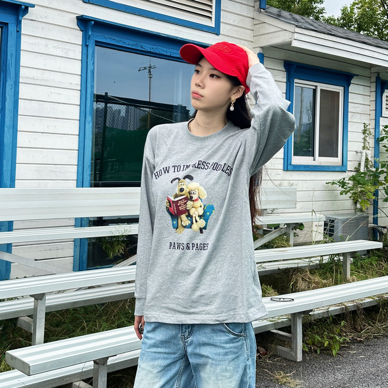 Mokacme Autumn and Winter New Cartoon Fun Print Pure Cotton Loose-Fitting Drop-Shoulder Trendy Long-Sleeve Unisex Couple Style