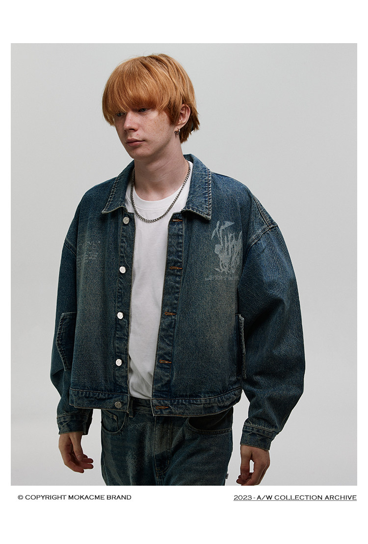 MOKACME 23FW 秋冬 レーザー加工 花柄 デニムジャケット ショート丈