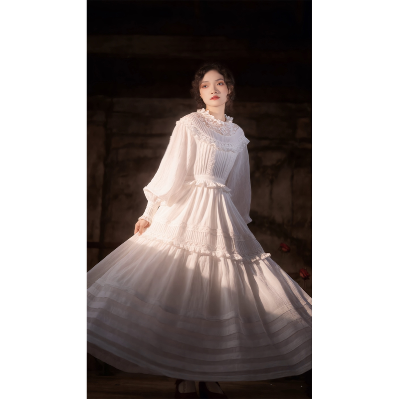 [Mi Li Girl] 63667 French Retro Oversized Skirt with Heavy-Duty Accordion Pleats and Waist-Cinching Dress