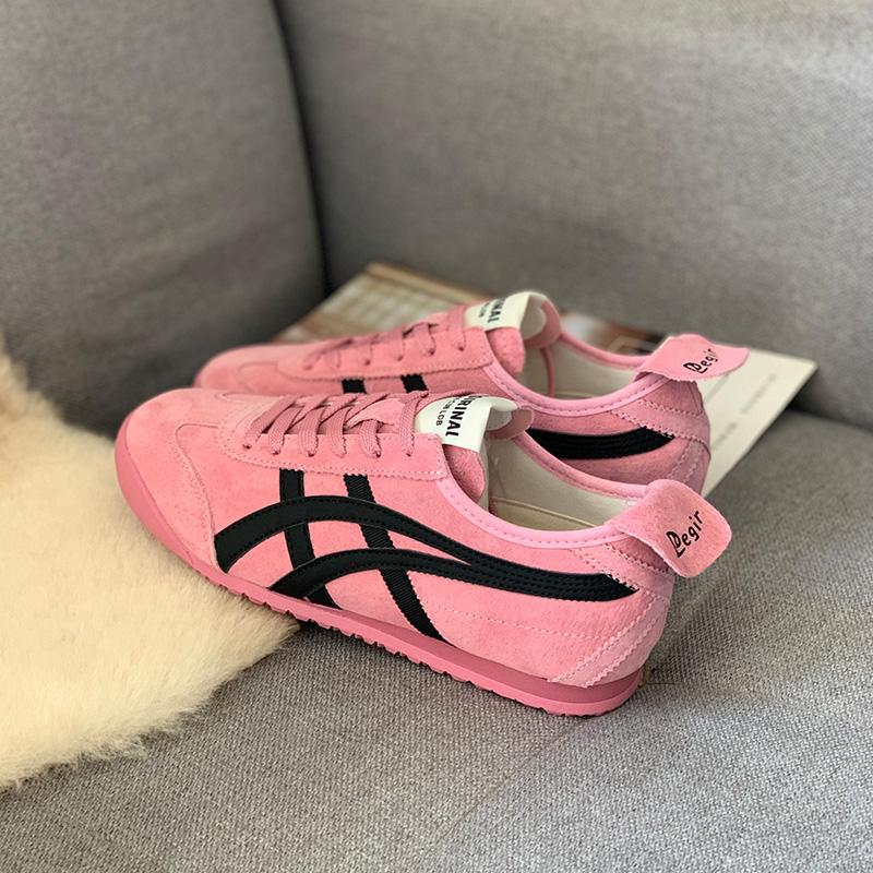 De Xun Flat Casual Shoes for Women 2025 Spring New Versatile Sports Sneakers Lace-Up Pink Casual Shoes for Women