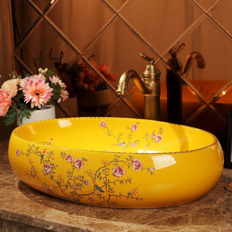 Art table basin oval ceramic washbasin home small 35cm new Chinese-style table washbasin washbasin