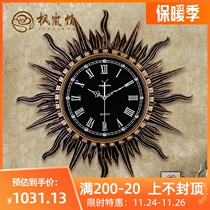 Fenglan love European style retro clock living room wall clock personality creative atmosphere sun clock home quartz wall clock