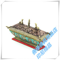 Nepal Hollowed-out Cover Red Copper Inlaid Green Pine Stone Eight Precious Wood Burning Incense Stove Smoked Incense Stove 