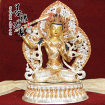 High-end boutique Nepalese pure handmade red copper full-time gold delicate sculpted flowers Manjusri Buddha statue high 55cm