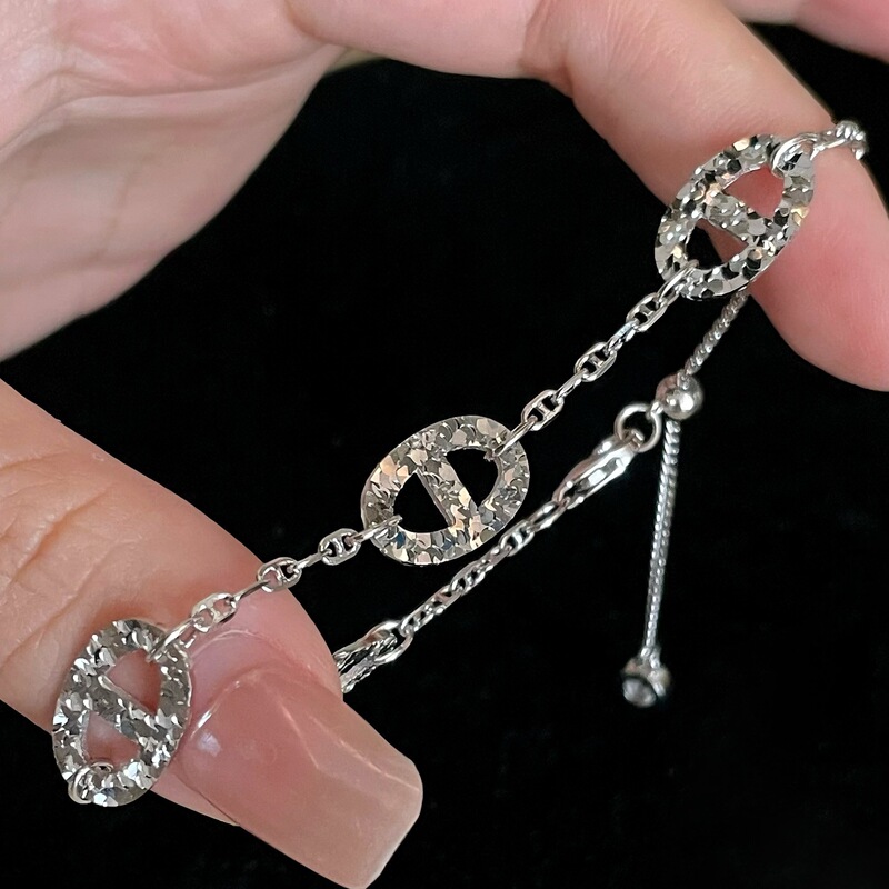 S925 Sterling Silver Crushed Ice Pig Nose Cnc Pull-Out Bracelet for Women, Versatile, Fashionable, Simple, Light Luxury, High-End Bracelet