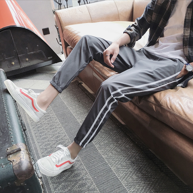 2022 Spring and summer new beat pants striped sweatpants men and Korean version of the trend of thin Harlen pants nine pants