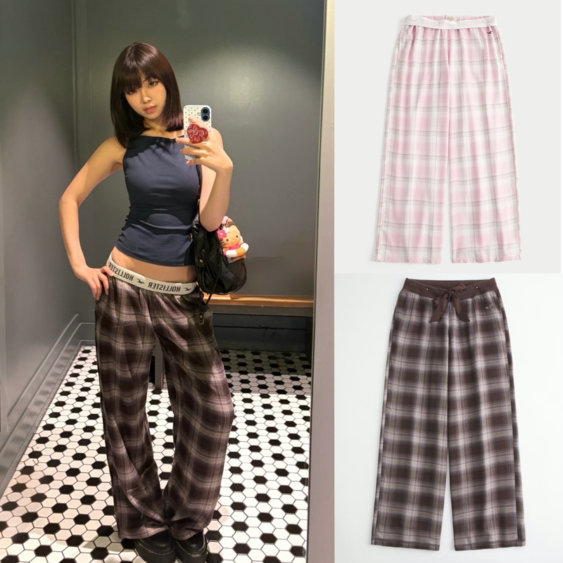 Authentic Purchasing Agent* Hollister New Plaid Pants with Logo Cuff, Casual Long Pants for Women for Home and Leisure Wear Authentic Purchasing Agent* Hollister New Plaid Pants with Logo Cuff, Casual Long Pants for Women for Home and Leisure Wear