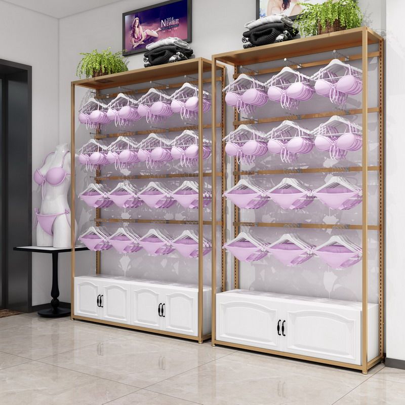 Underwear display rack light luxury gold floor-to-ceiling wall middle island rack underwear display rack beautiful back bra shelf