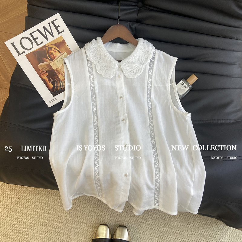 Lace Three-Dimensional Floral Doll Collar Sleeveless Shirt for Women, Summer 2026 New Korean Style Embroidered White Tank Top