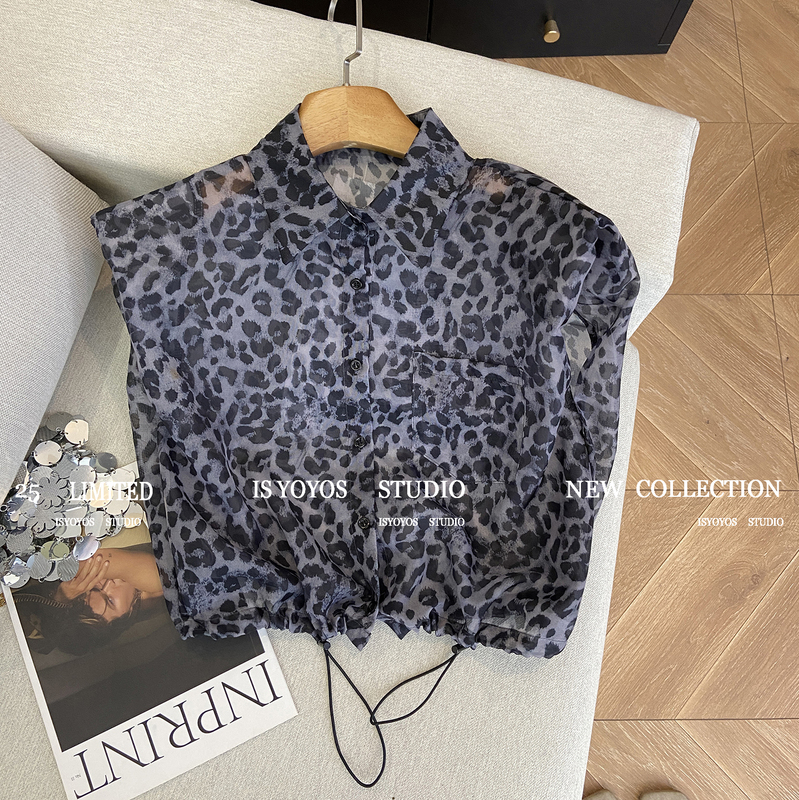 Vintage Drawstring Lapel Sleeveless Leopard Print Shirt for Women, Summer 2026 New Style, Loose Fit, Slimming, Lightweight Top for Petite Figures