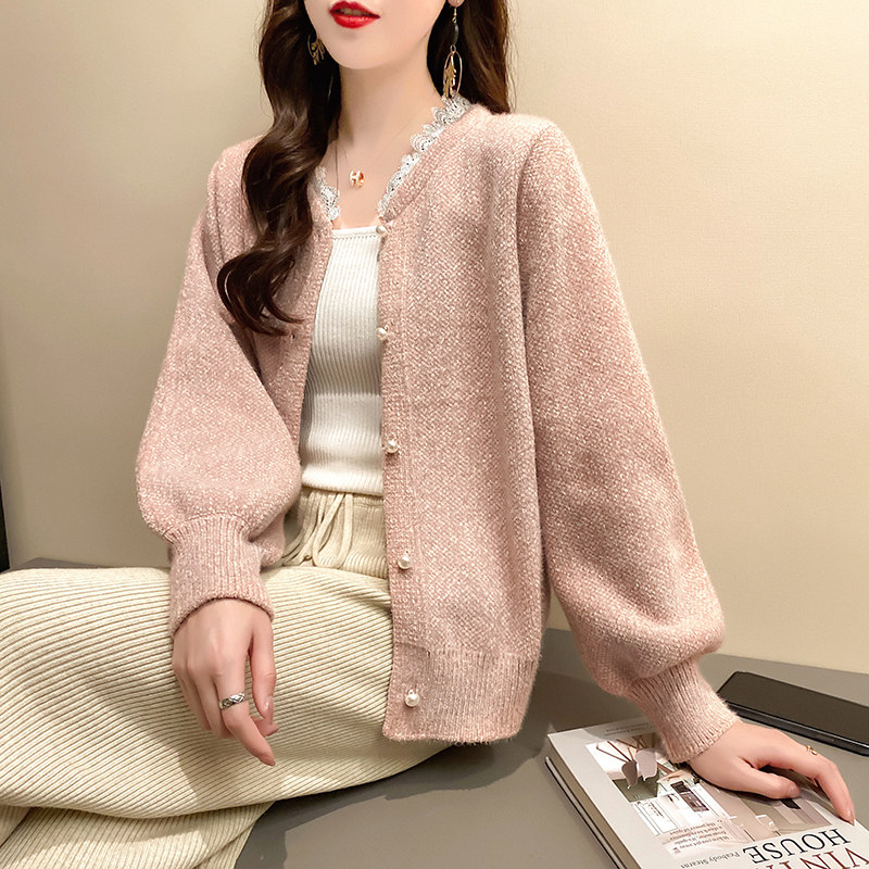 The belief in freedom of love is very firm lace knit cardiovert women 2021 autumn winter new loose 100 hitch coat