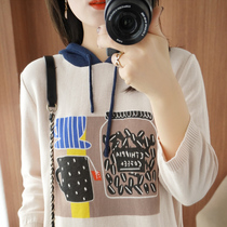 Girls will have to constantly fold 21 the beauty of their clothes with 21 early autumn round collar pure cotton printed-knit cardiovert 100 lap blouses