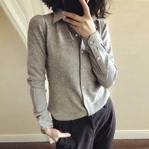 The young soul needs thousands of postmorphic fall new shirt collar jersey womens pure color flipped bottom blouses