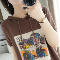 6 18 Not just especially a little bit of pure cotton even cap t-shirt female summer 2022 new printed loose and thin clothing