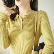 Easygoing light elegance 2021 Autumn winter new POLO flipped with a bottom blouse in the head of a knitted sweatshirt