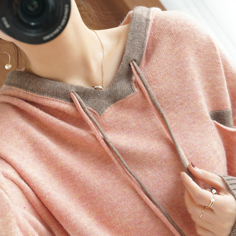 Use delicacy to describe the 2021 autumn and winter new women's cap loose casual thick cotton parquet with long sleeve needle weaters