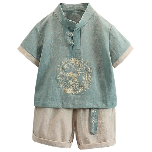 Летнее тонкое ханьфу для мальчиков, детский костюм, платье, комплект, китайский стиль, наряд на выход, из хлопка и льна